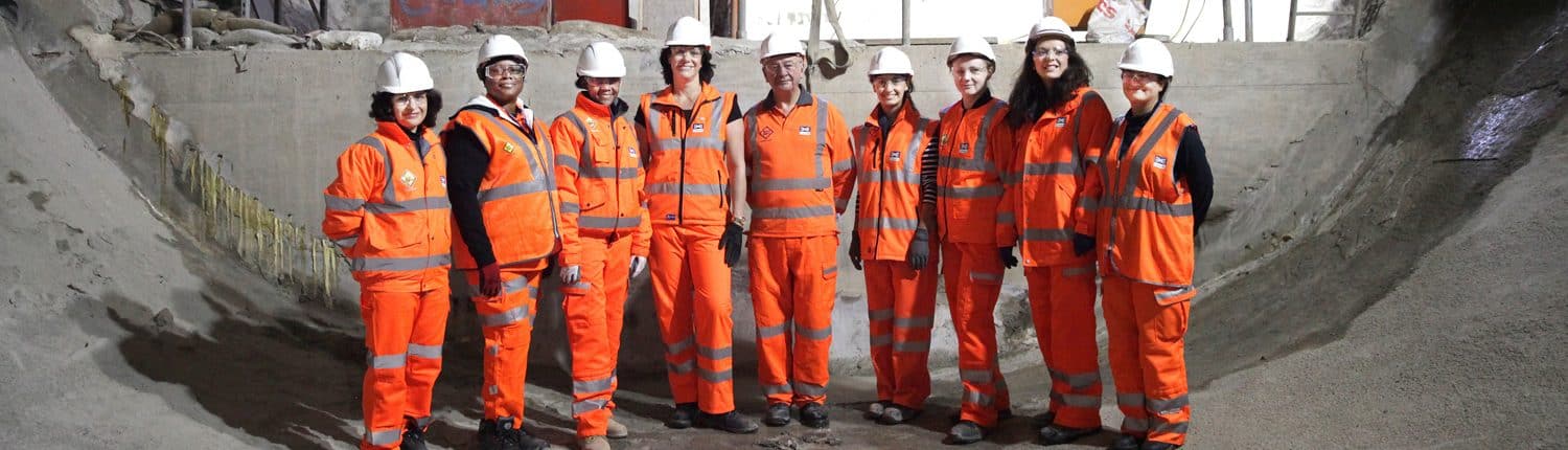 Women construction workers inside Crossrail tunnel